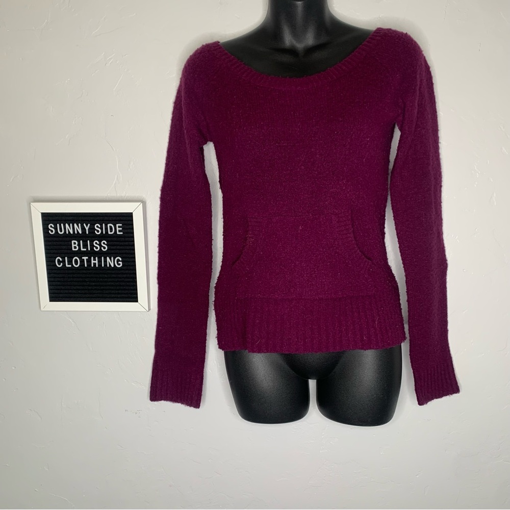 Next Era Burgundy Scoop Neck Pocket Long Sleeve Soft Knit Sweater Size Small